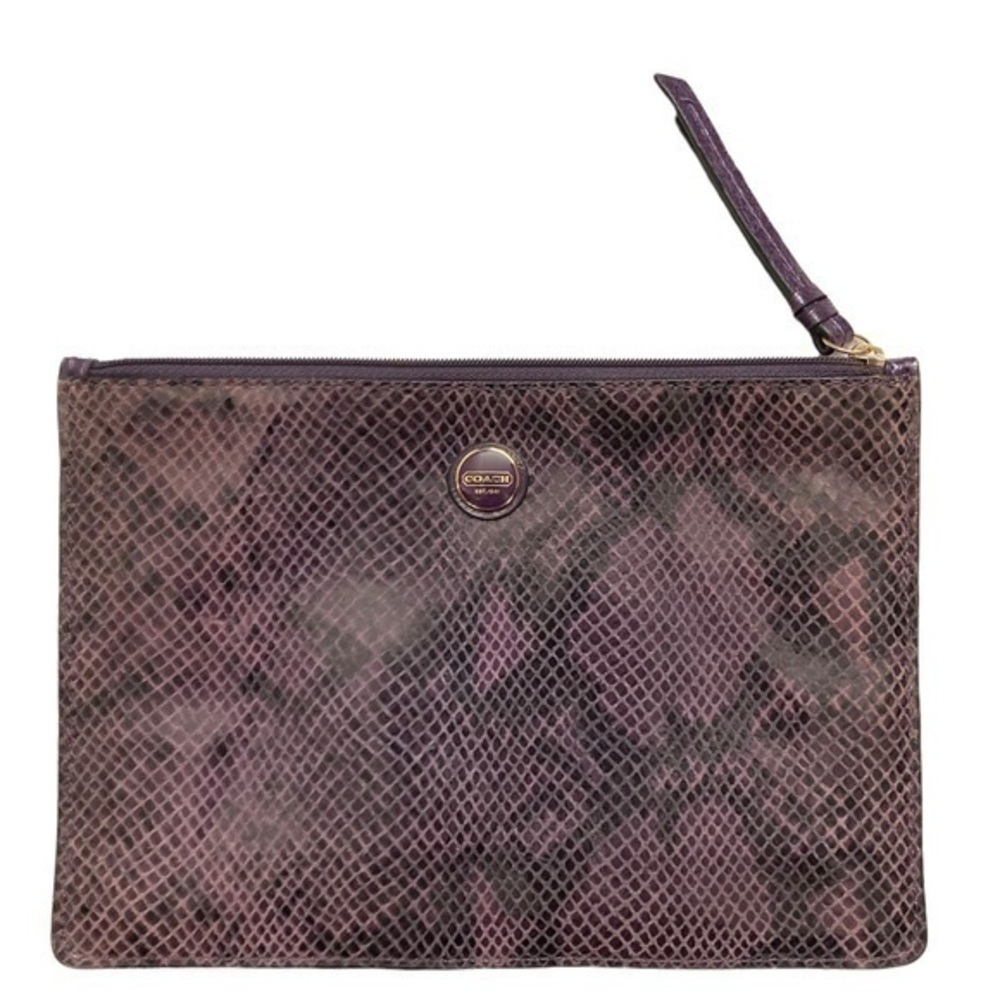 Coach purple snakeskin embossed leather cosmetic pouch bag